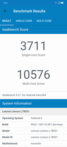 联想Z6 Pro GeekBench 4跑分 联想Z6 Pro性能测试:暴力美学骁龙855强如下山虎 !